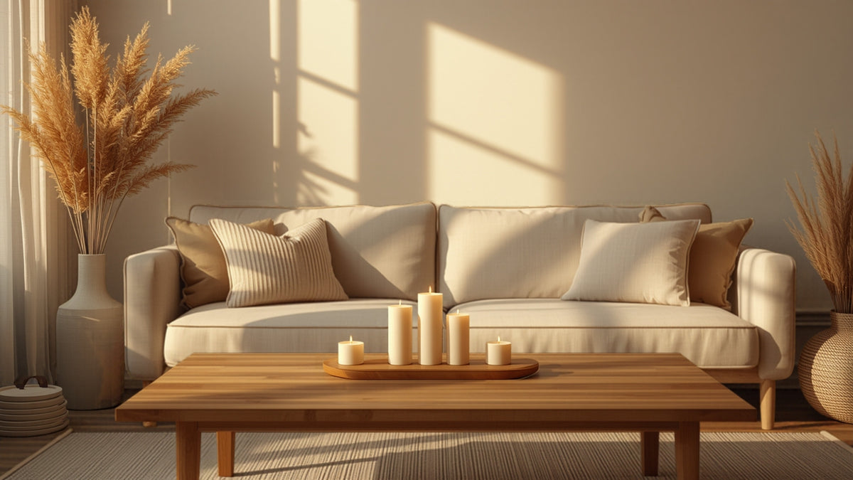 Sala acogedora con velas encendidas